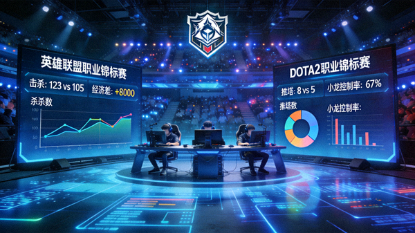 英雄联盟与DOTA2职业锦标赛现场多维数据呈现